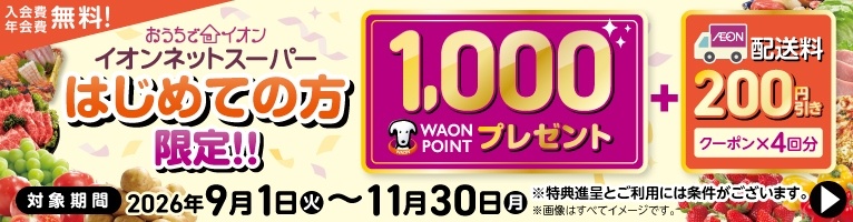 2026年イオンネットスーパー新規会員向け配送料値引きクーポンと最大1000 WAON POINT
