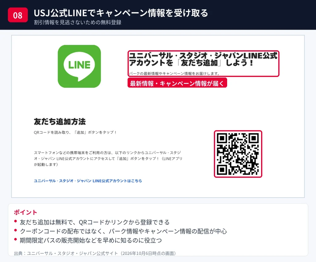 ユニバーサル・スタジオ・ジャパン公式LINEアカウントの友だち追加でキャンペーン情報を受け取る方法