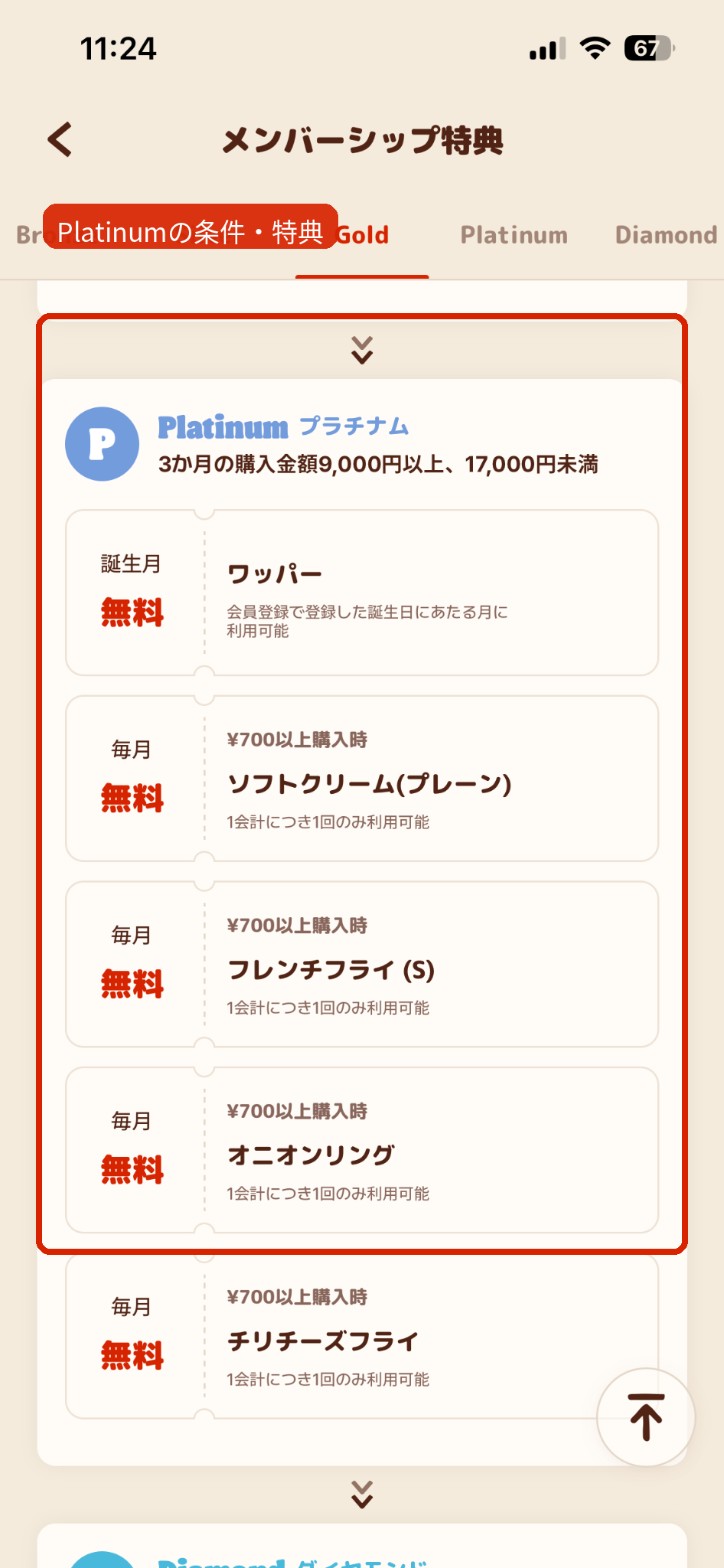 バーガーキングPlatinum会員の条件とクーポン特典