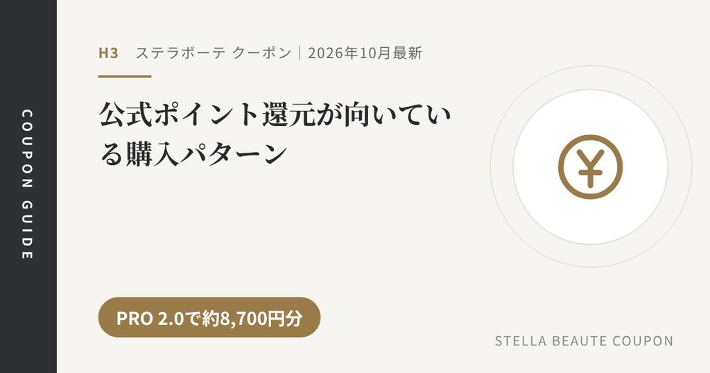 見出し「公式ポイント還元が向いている購入パターン」のアイキャッチ画像。PRO 2.0で約8,700円分