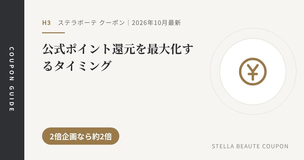 見出し「公式ポイント還元を最大化するタイミング」のアイキャッチ画像。2倍企画なら約2倍