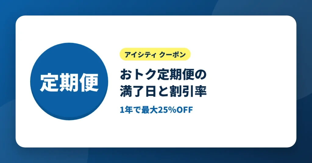 アイシティのおトク定期便の満了日と割引率を解説するアイキャッチ画像