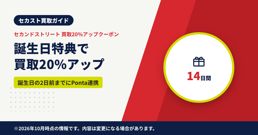 セカンドストリートの誕生日の買取20%アップ特典の受け取り方を解説する見出しのアイキャッチ