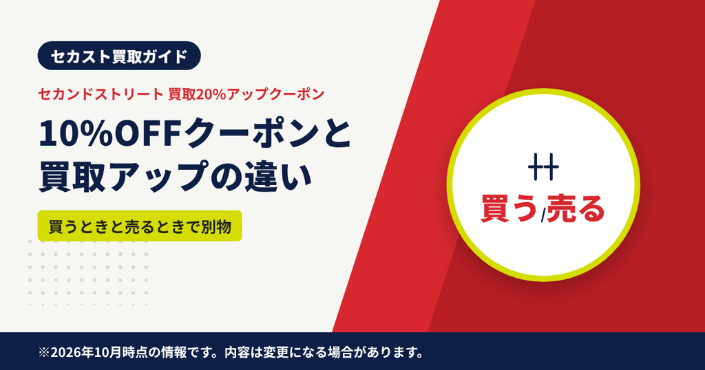 セカンドストリートの10%OFFクーポンと買取アップクーポンの違いを解説する見出しのアイキャッチ
