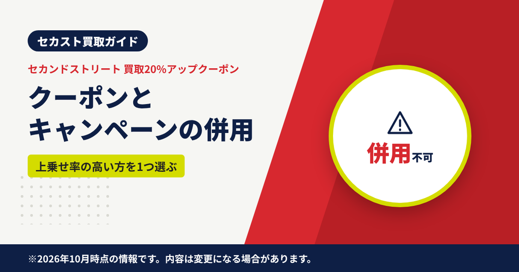 セカンドストリートの買取アップクーポンとキャンペーンの併用可否を解説する見出しのアイキャッチ