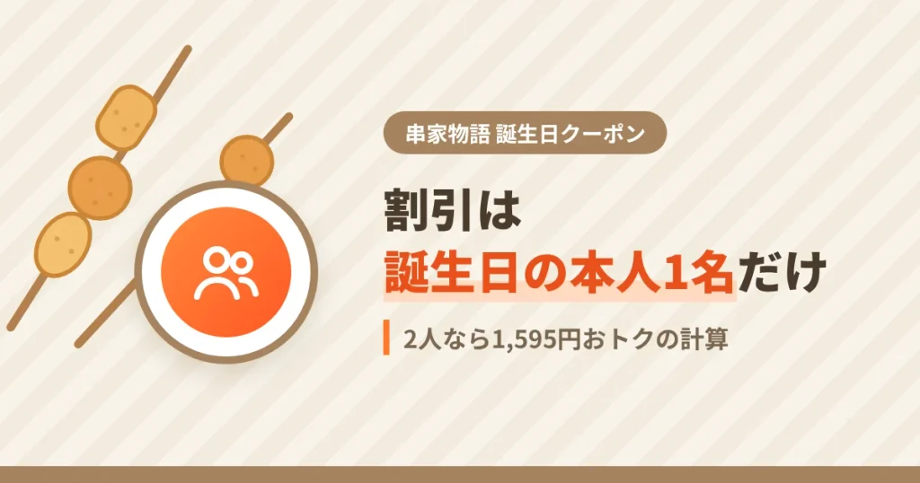 串家物語の誕生日クーポンは何人まで使えるか、2人の料金例を解説するアイキャッチ