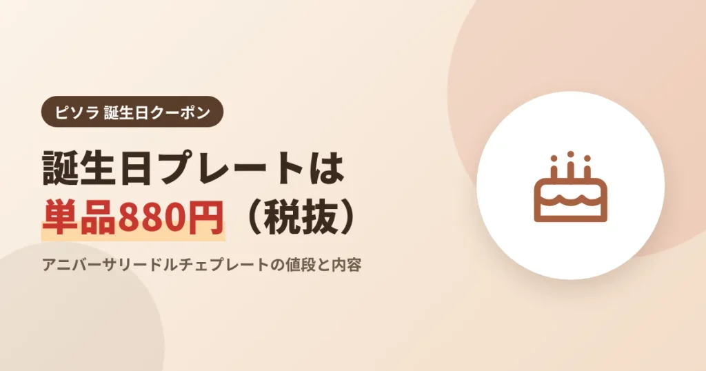 ピソラの誕生日プレートの値段が単品880円（税抜）であることを示す見出し画像