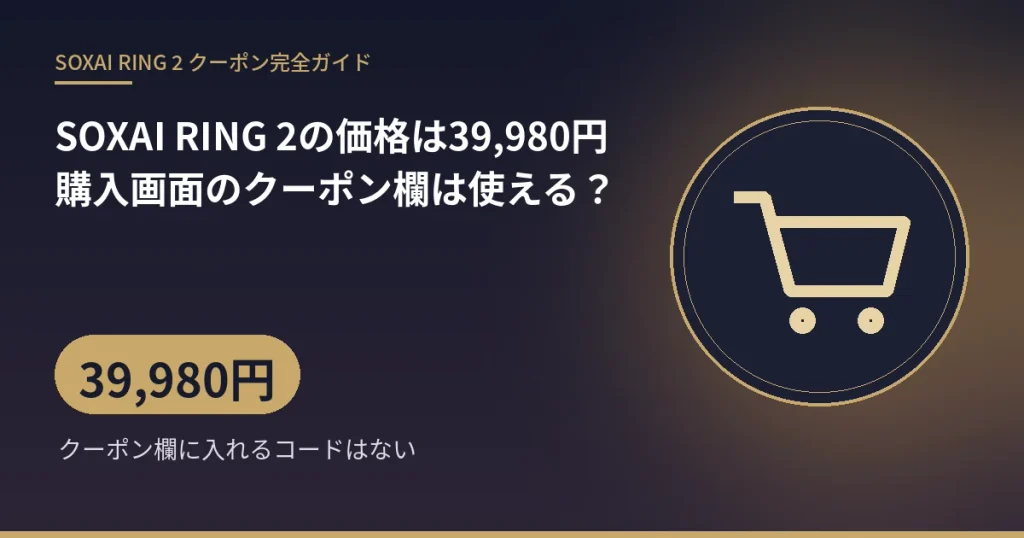 SOXAI RING 2の価格は39,980円 購入画面のクーポン欄は使える?:39,980円(クーポン欄に入れるコードはない)