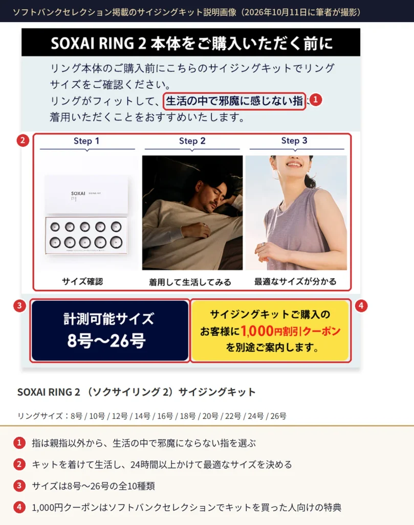 SOXAI RING 2サイジングキットの使い方。親指以外の指で8号から26号の10サイズを24時間以上試着して最適なサイズを決める
